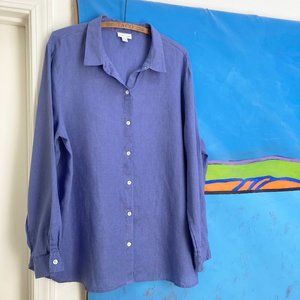 J. Jill XL dark periwinkle linen top / tunic with mother of pearl buttons